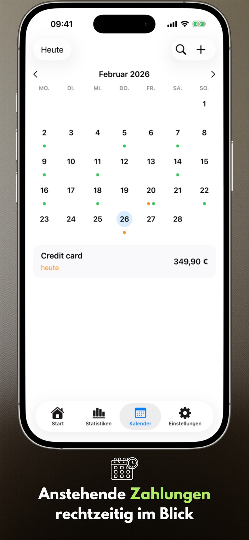 Payment Calendar Kalenderansicht