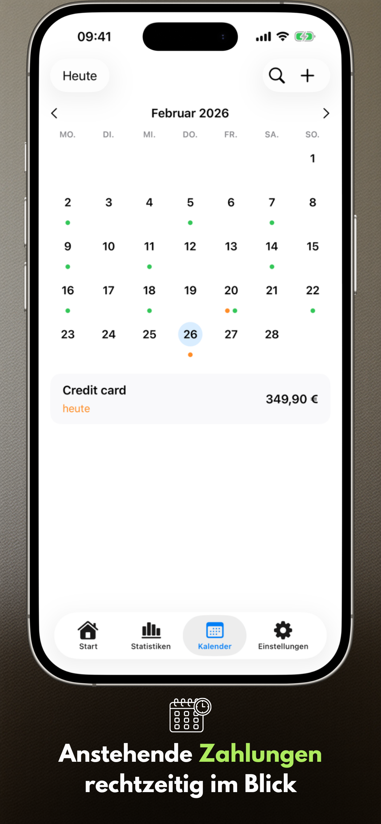 Payment Calendar Kalenderansicht