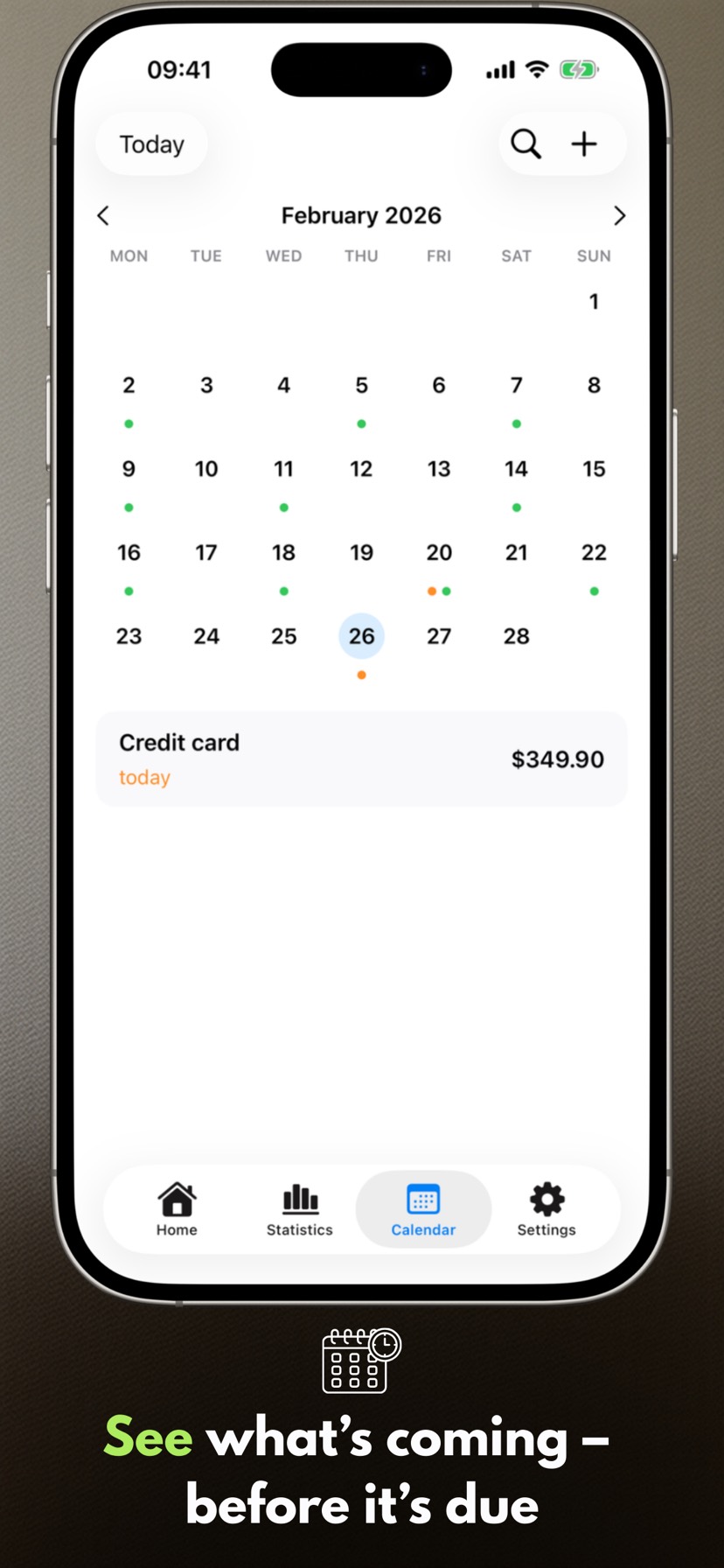 Payment Calendar calendar view