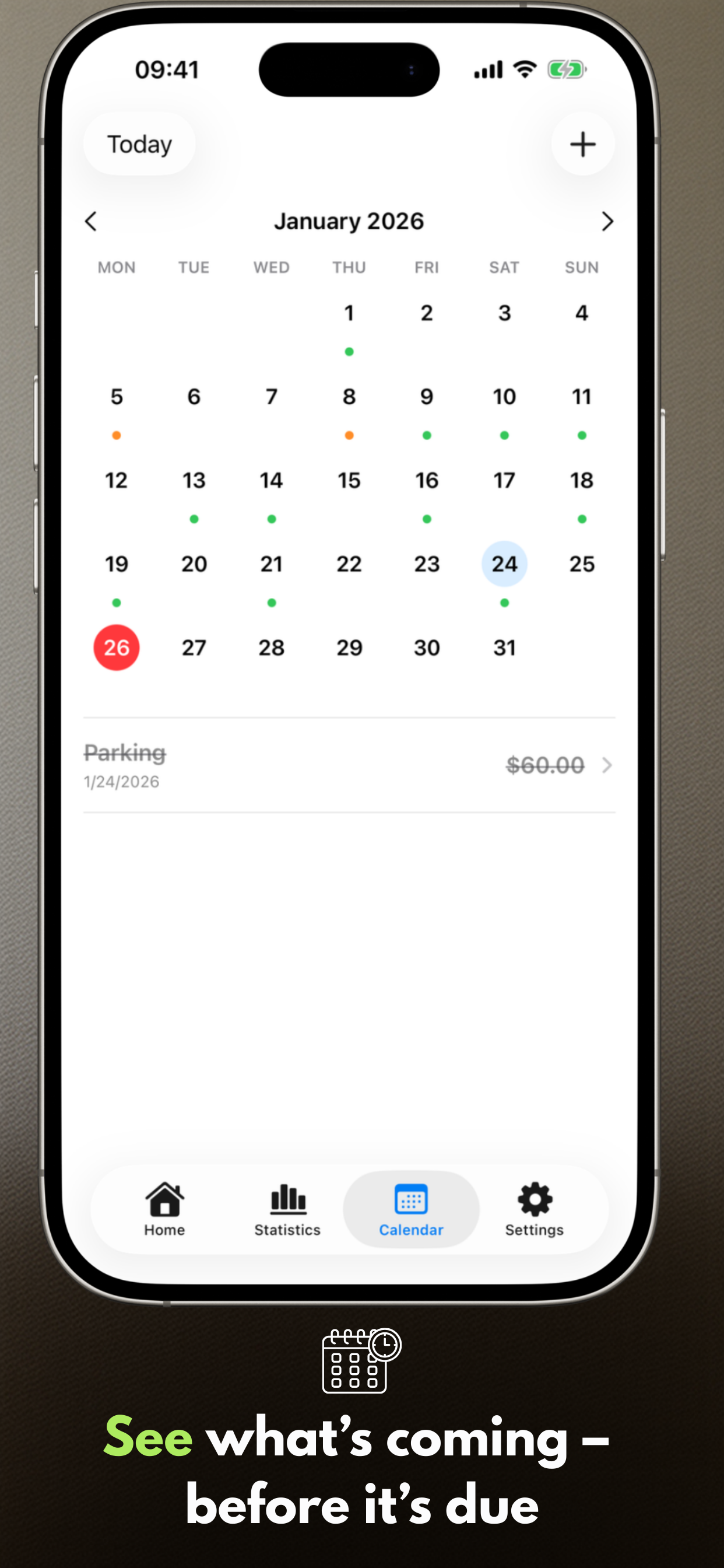 Payment Calendar calendar view