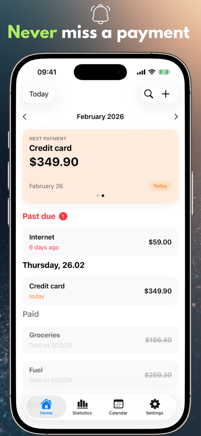 Never miss a payment — iPhone