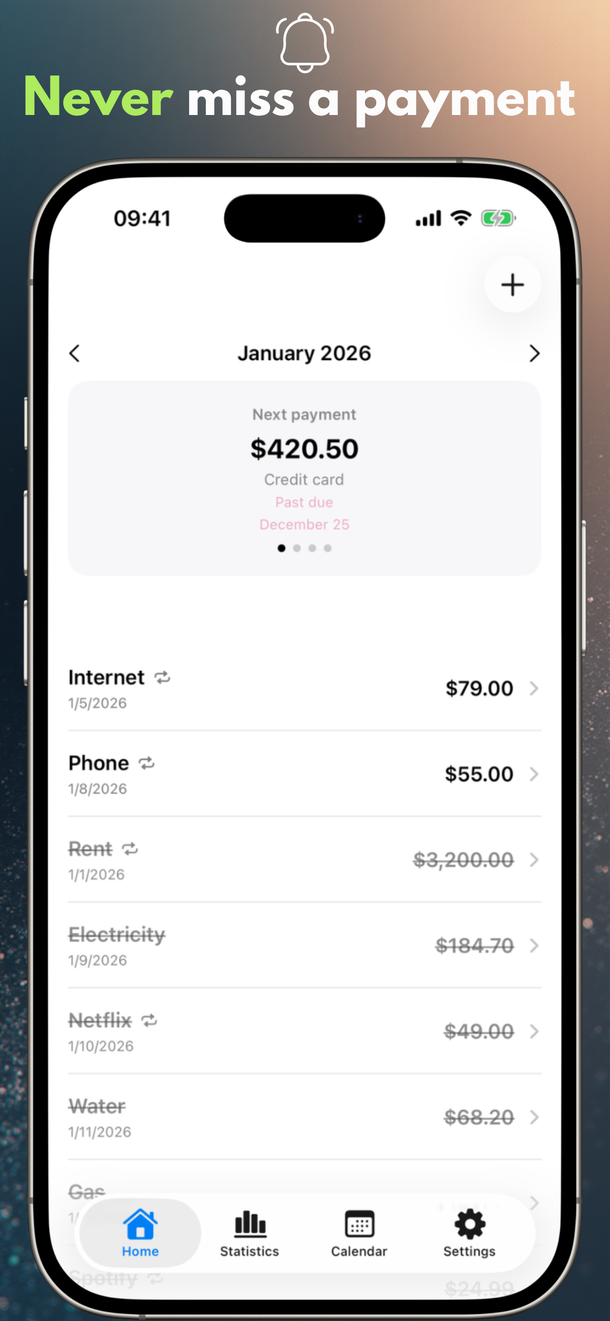Never miss a payment