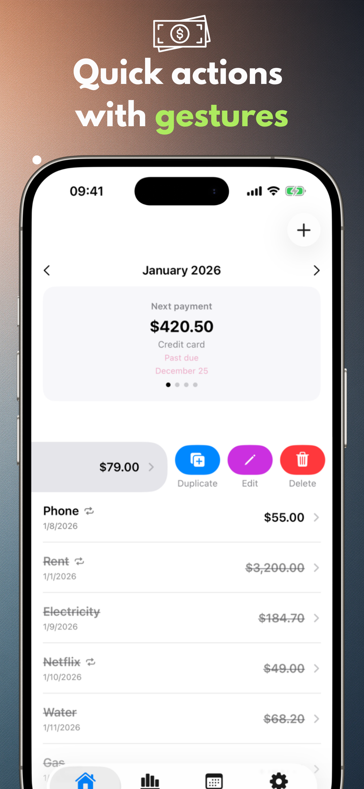 Quick actions with gestures
