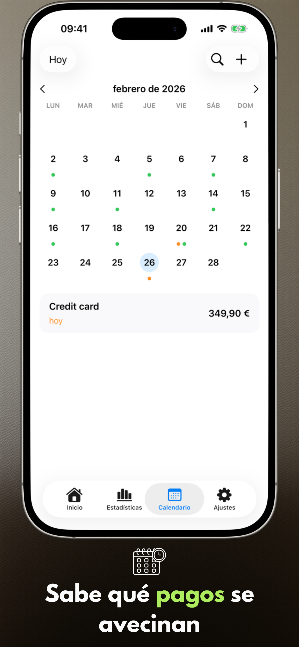 Payment Calendar - vista de calendario
