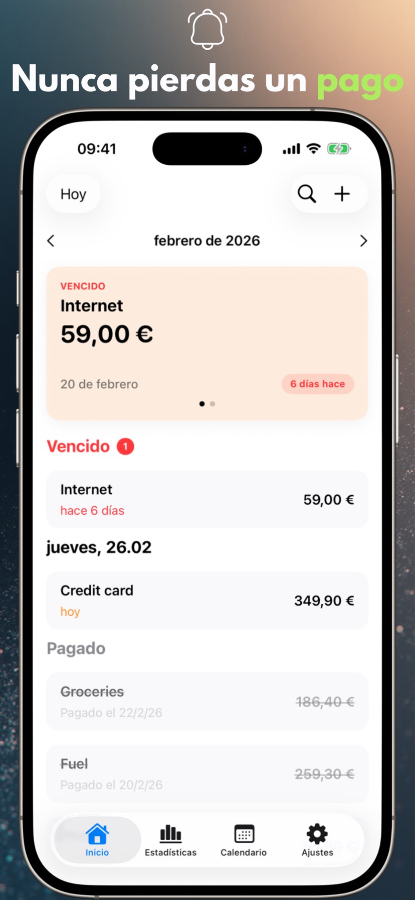 Nunca pierdas un pago — iPhone