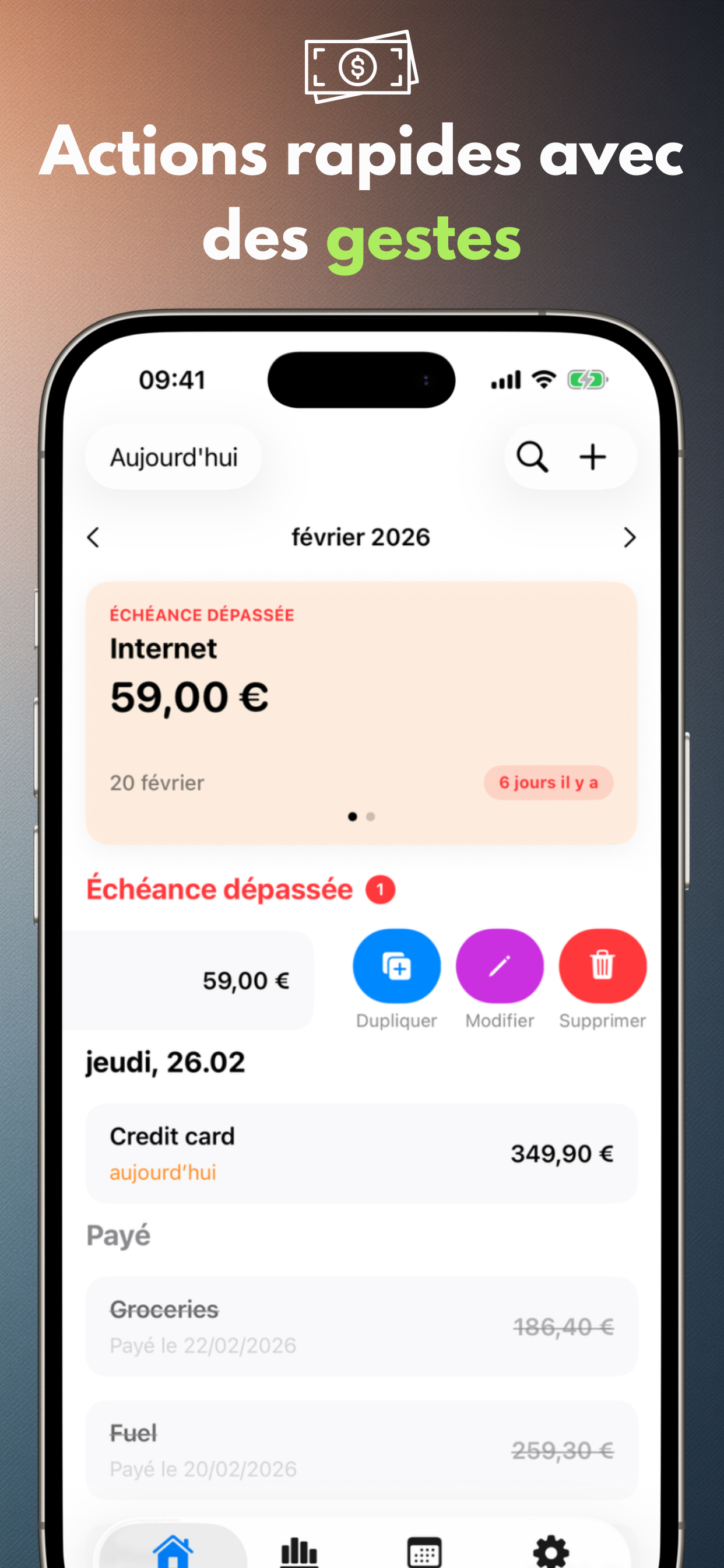 Actions rapides avec des gestes