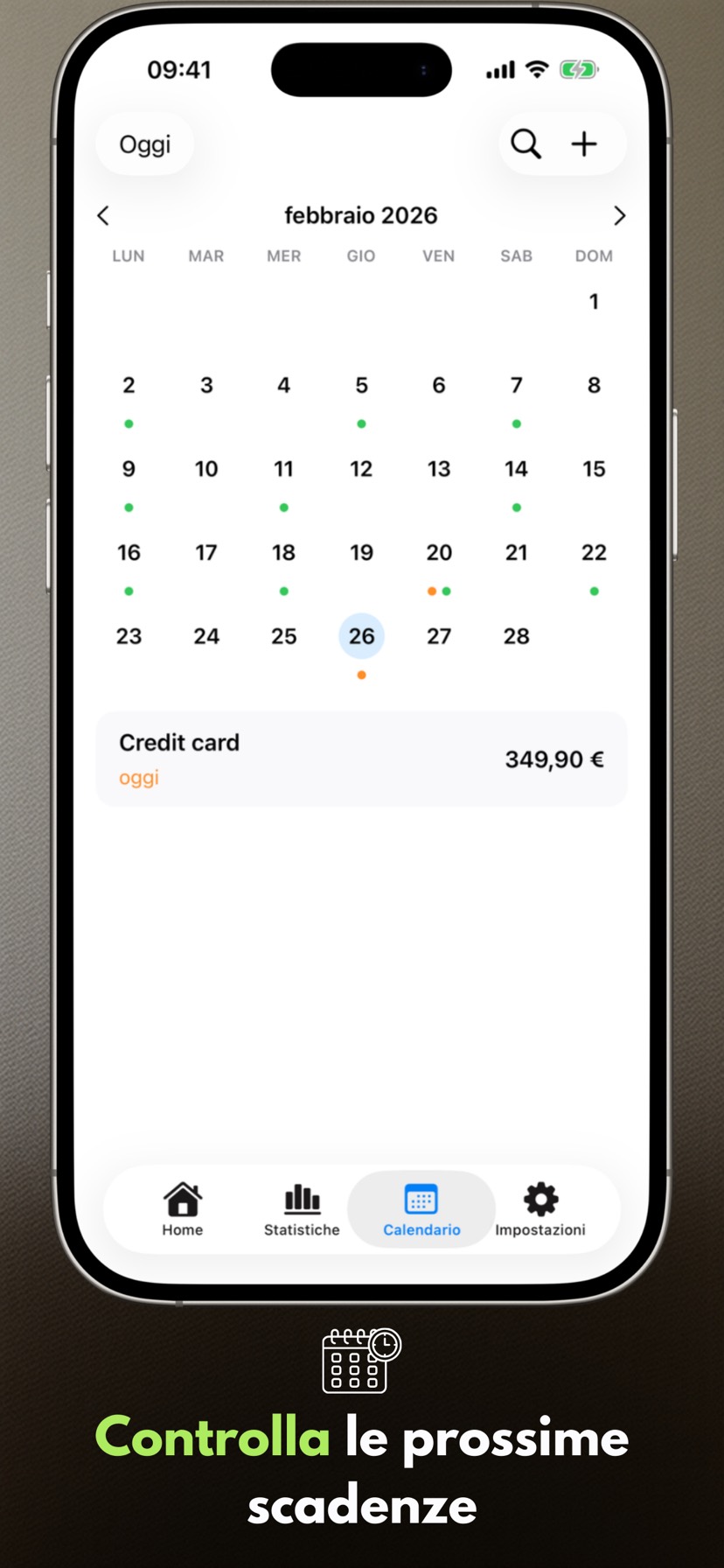 Payment Calendar calendar view