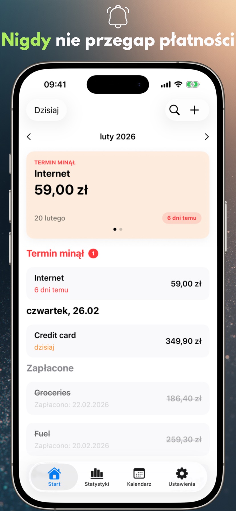 Payment Calendar na iPhonie — przypomnienie o zbliżającym się terminie płatności