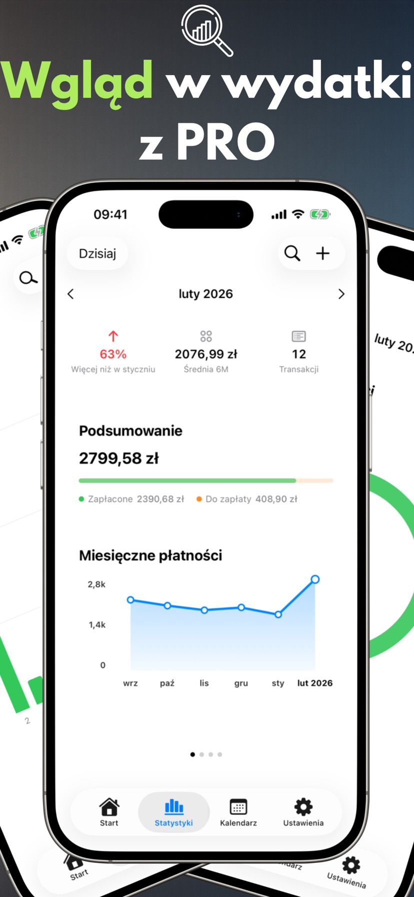 Payment Calendar na iPhonie — statystyki i trendy wydatków w wersji PRO