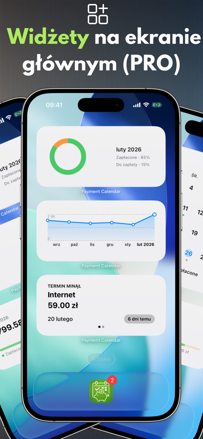Payment Calendar na iPhonie — widżet z najbliższą płatnością na ekranie głównym (PRO)
