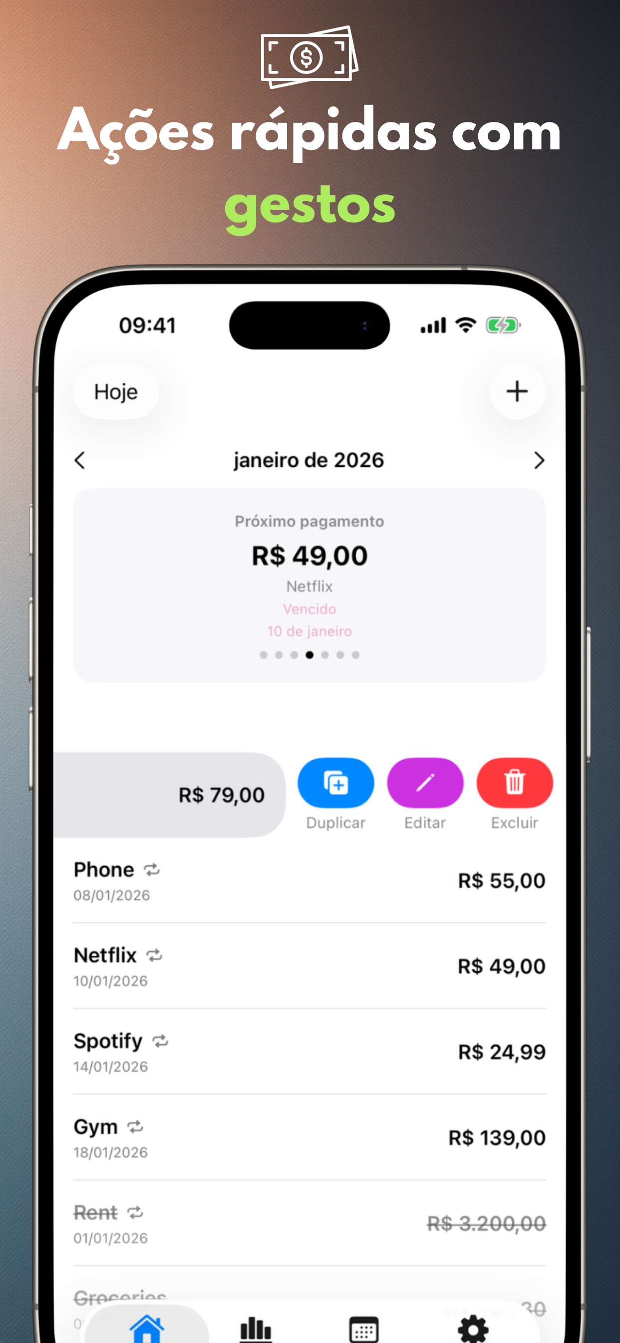 Quick actions with gestures