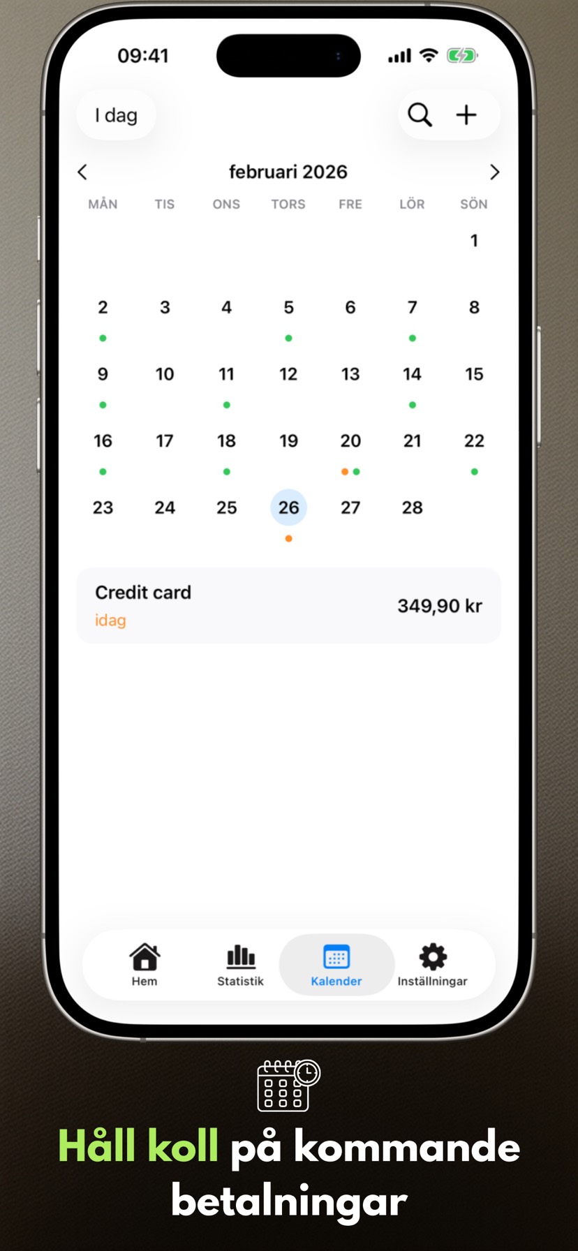 Payment Calendar calendar view