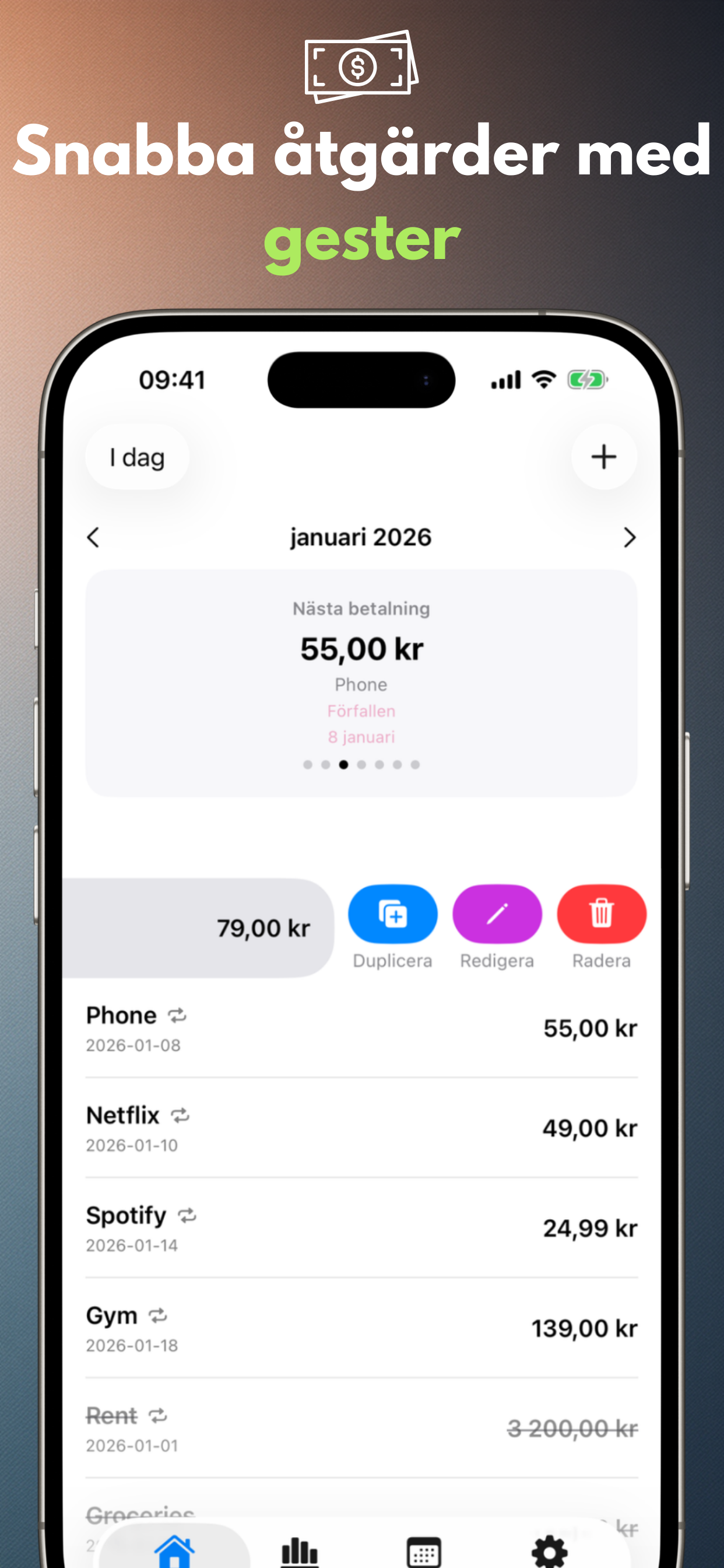 Quick actions with gestures