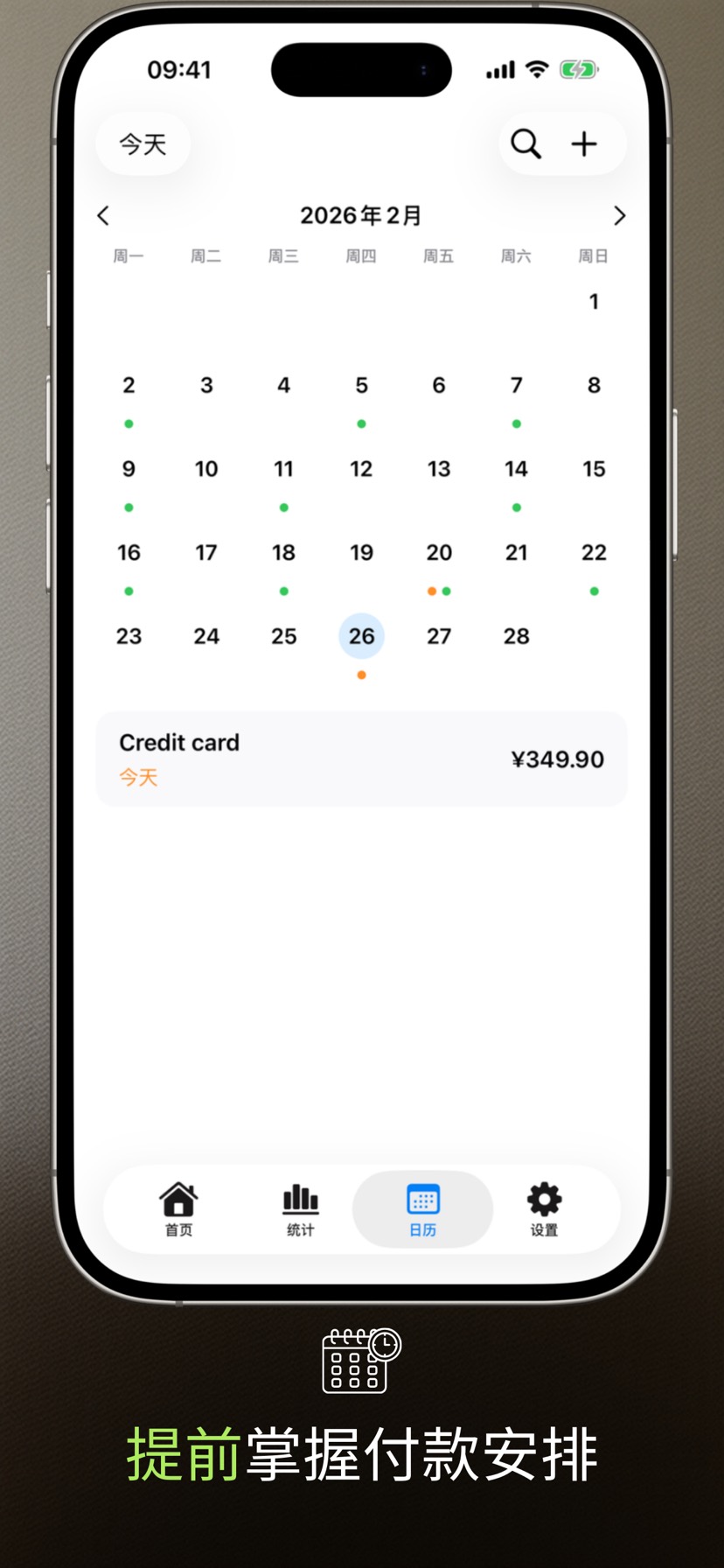 Payment Calendar calendar view