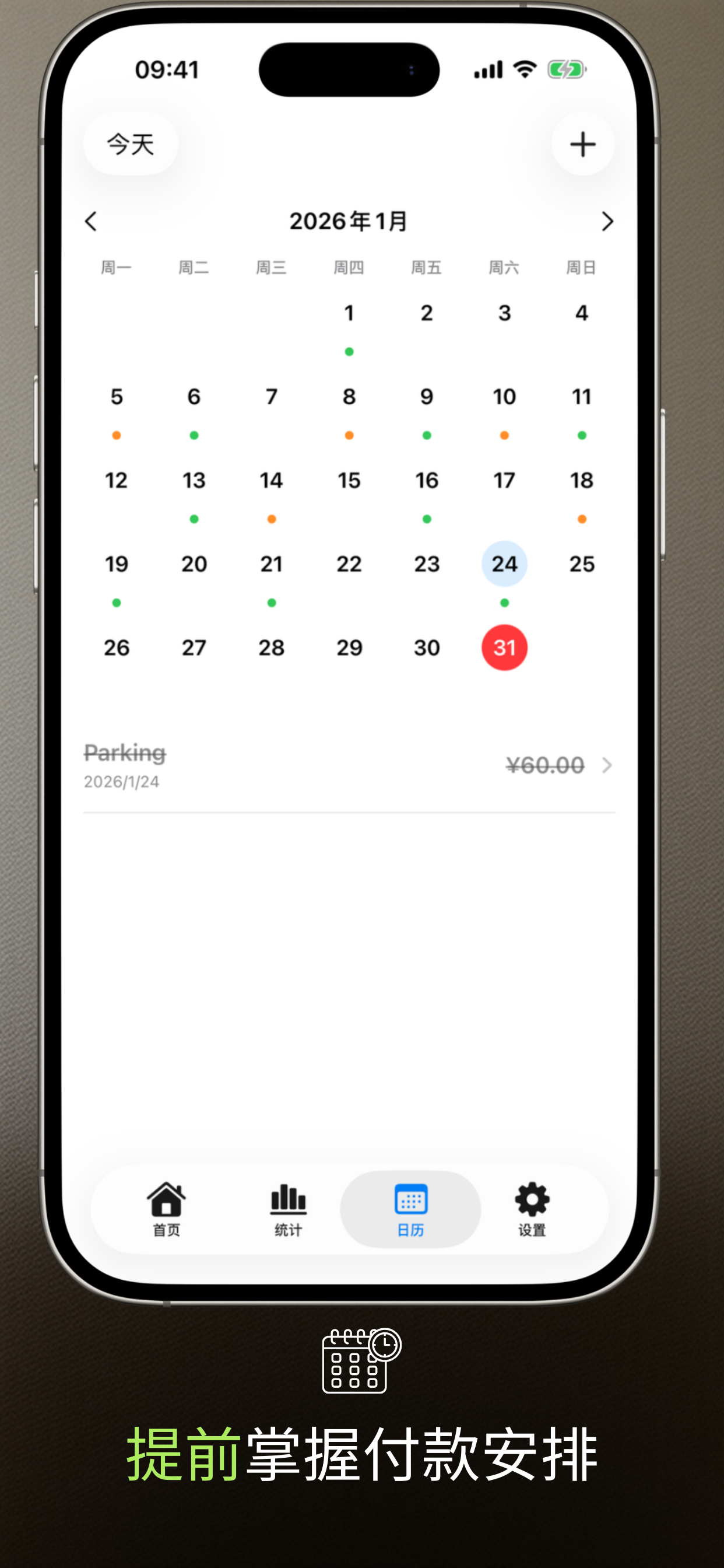 Payment Calendar calendar view