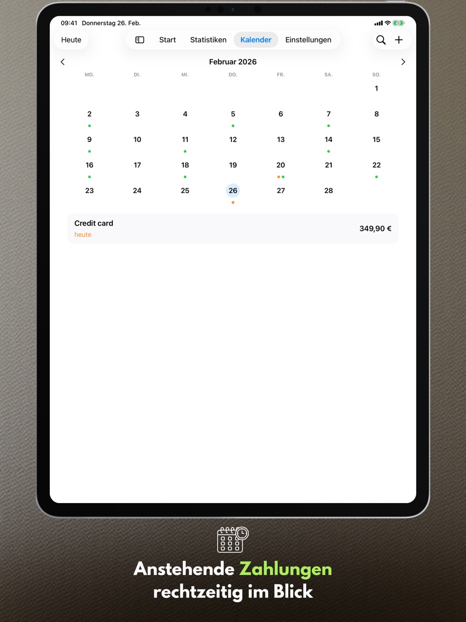 Anstehende Zahlungen rechtzeitig im Blick — iPad