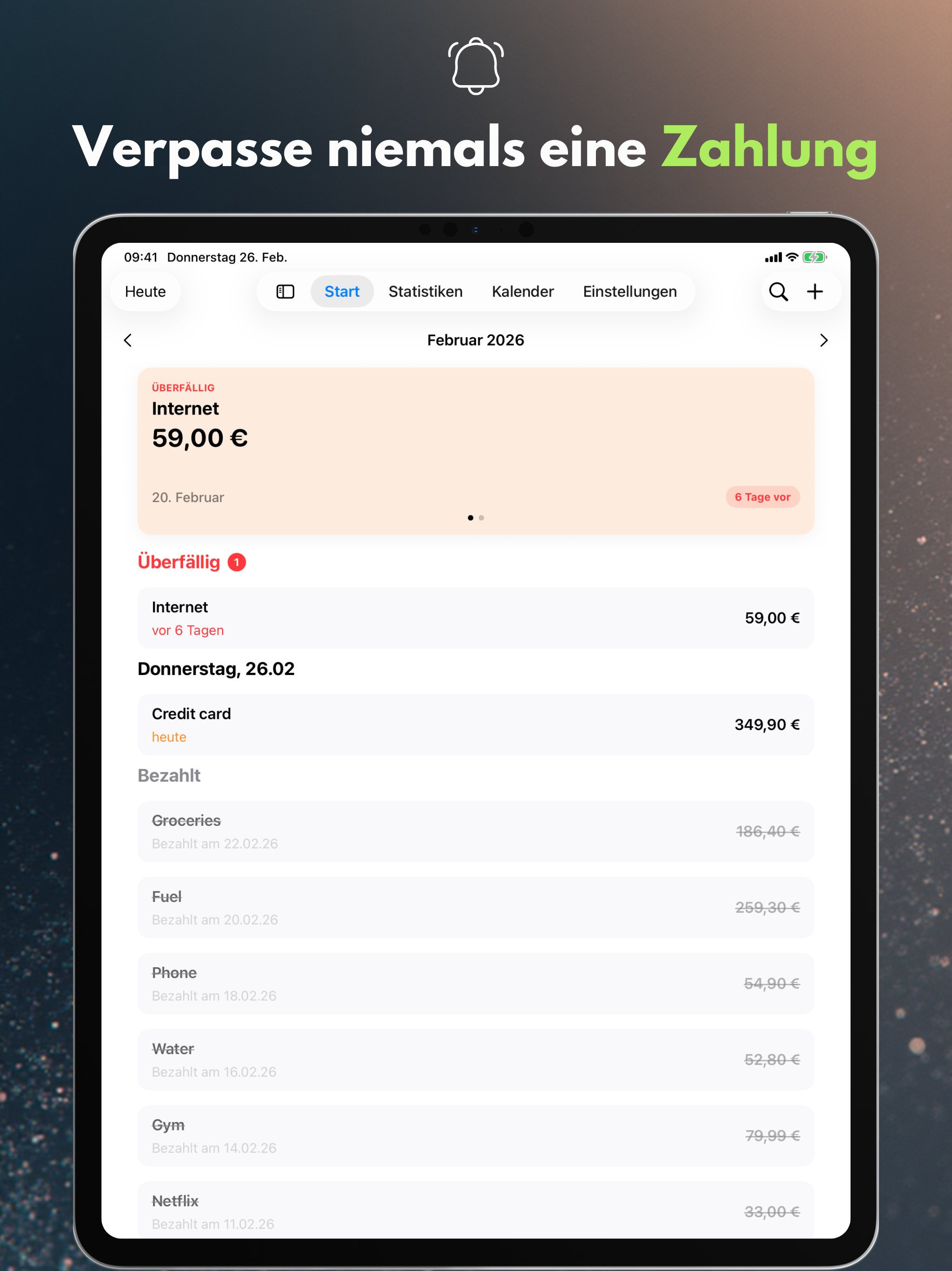 Verpasse niemals eine Zahlung