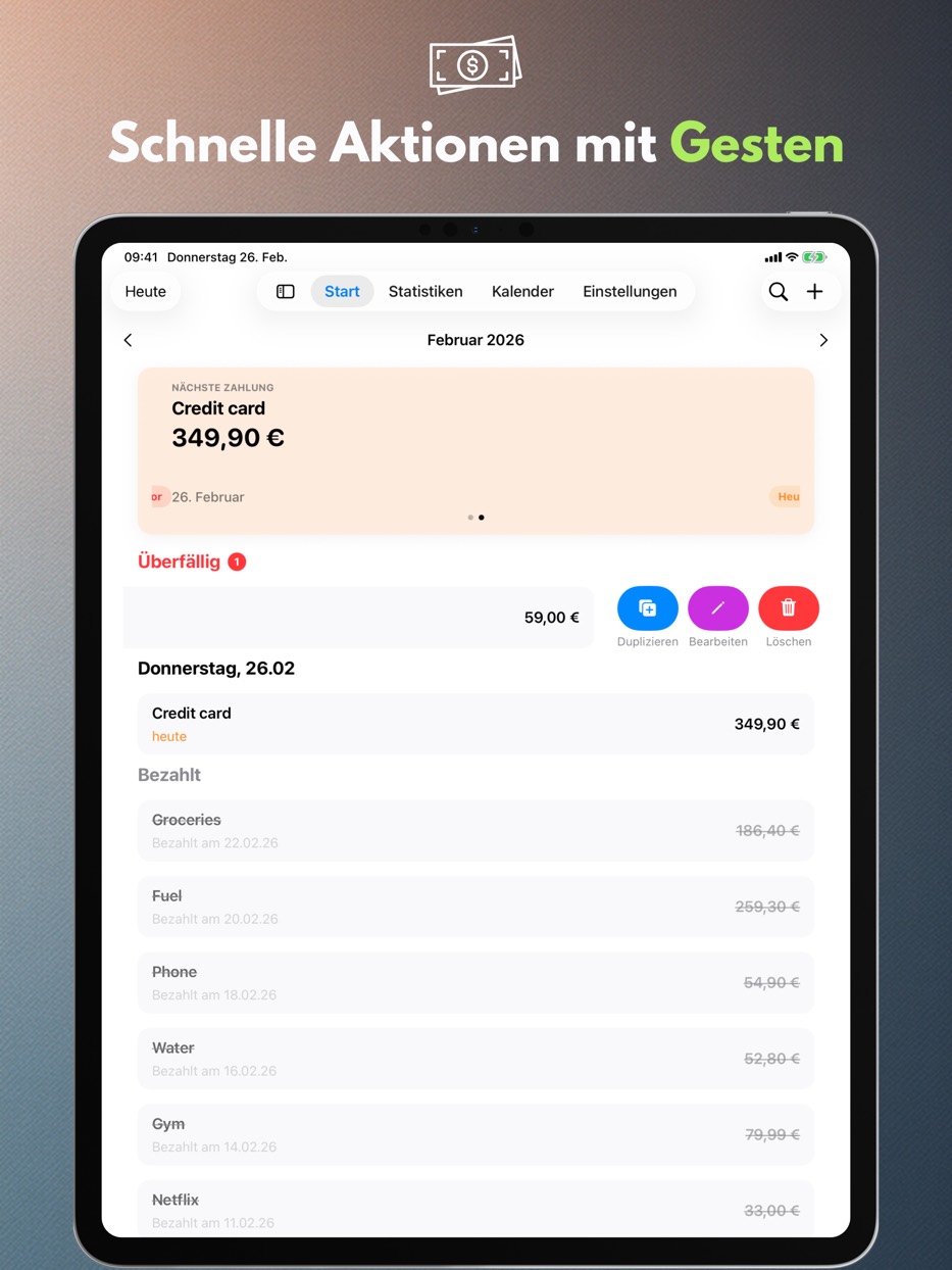Schnelle Aktionen mit Gesten — iPad
