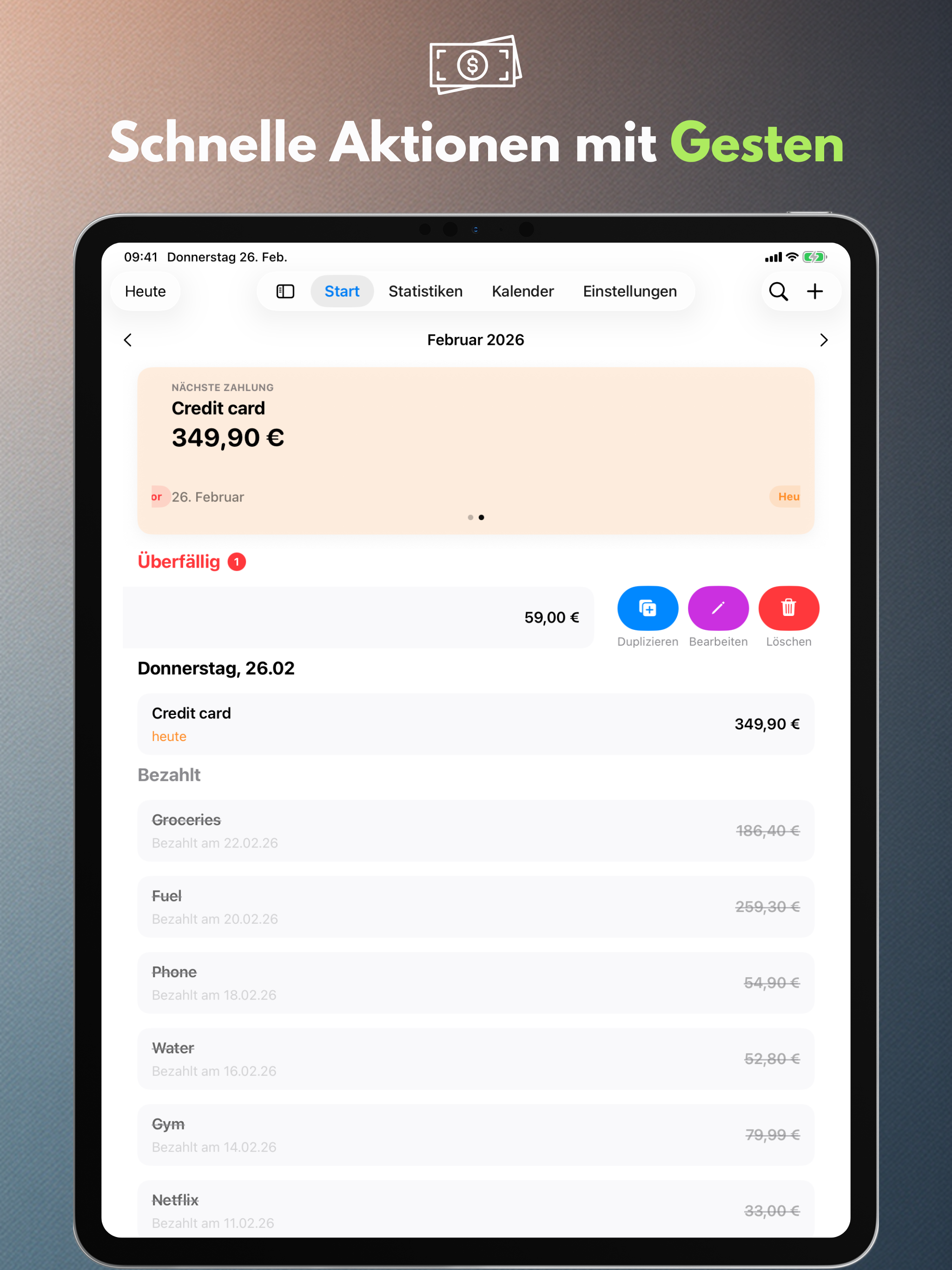 Schnelle Aktionen mit Gesten
