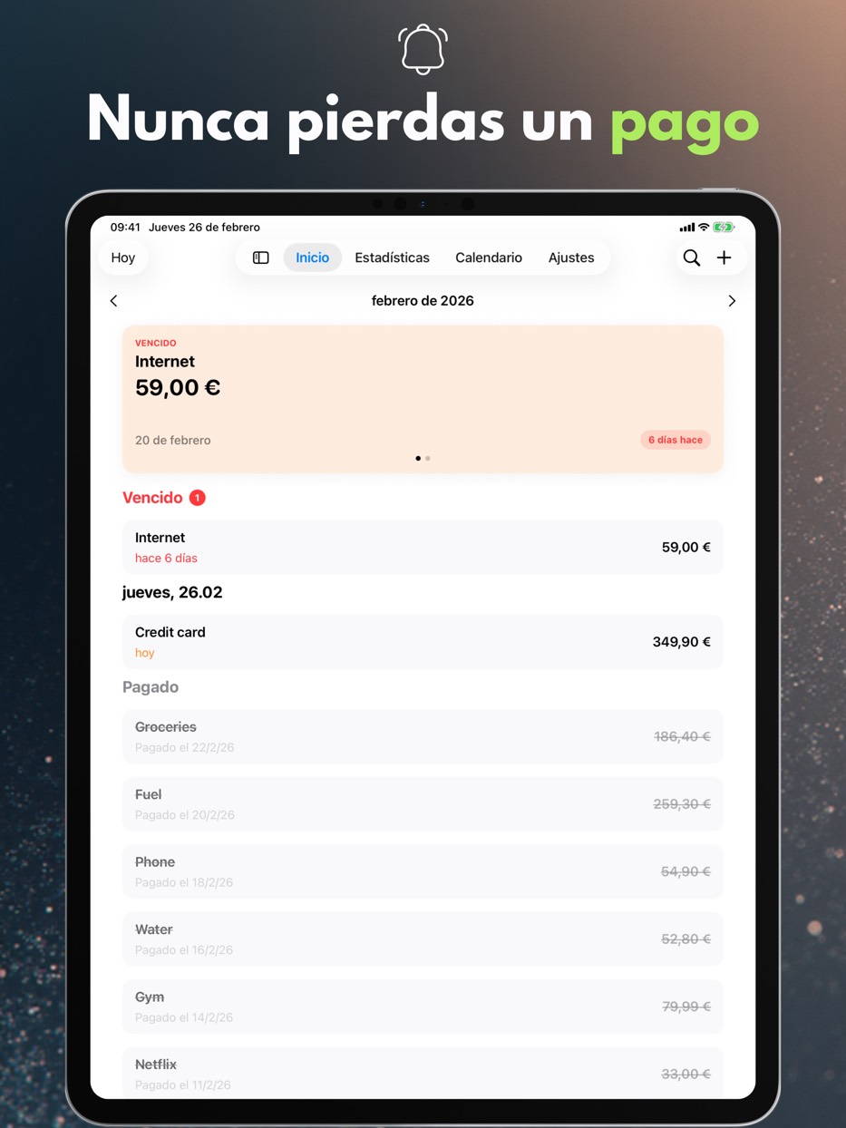 Nunca pierdas un pago — iPad