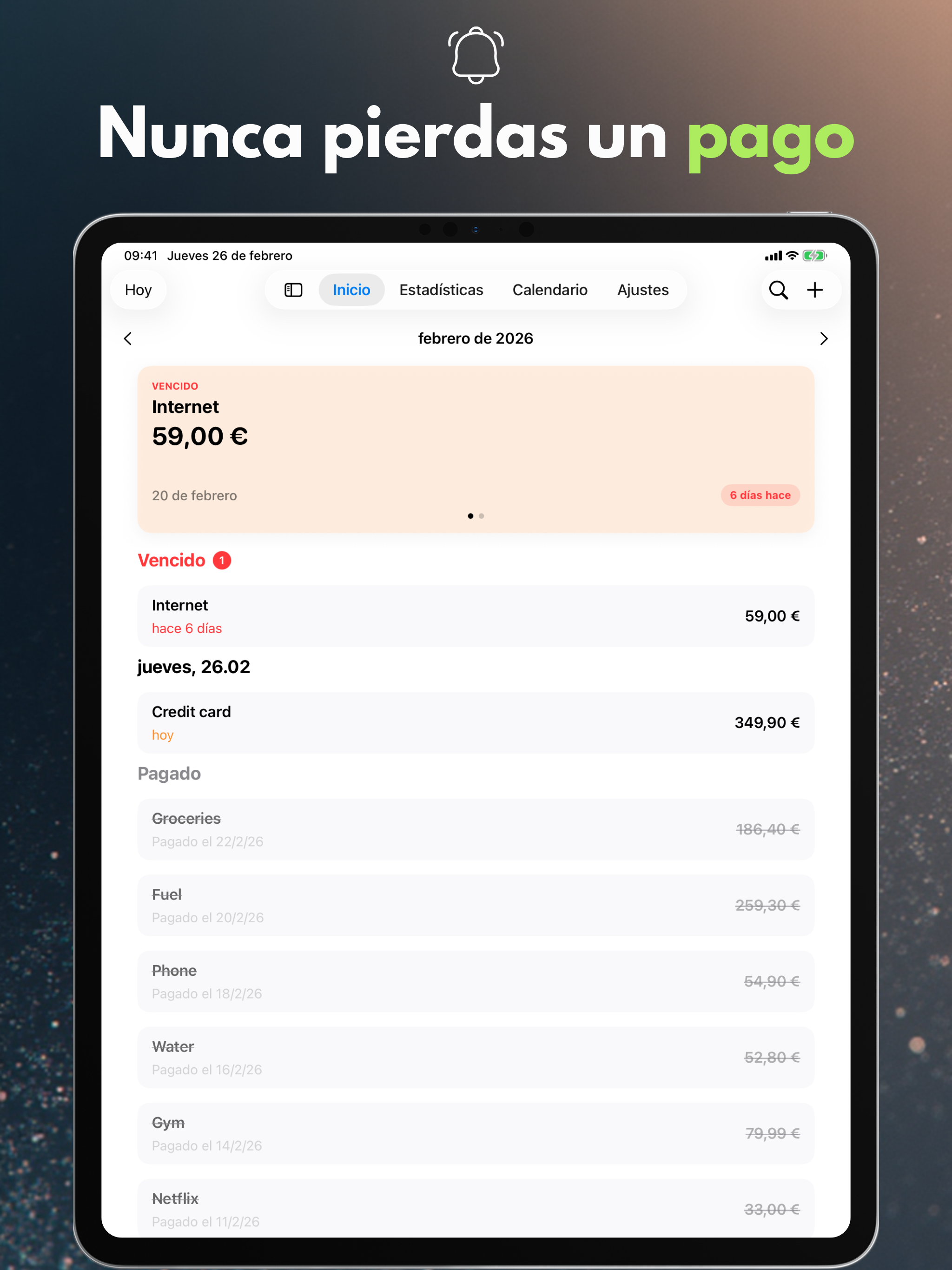 Nunca pierdas un pago