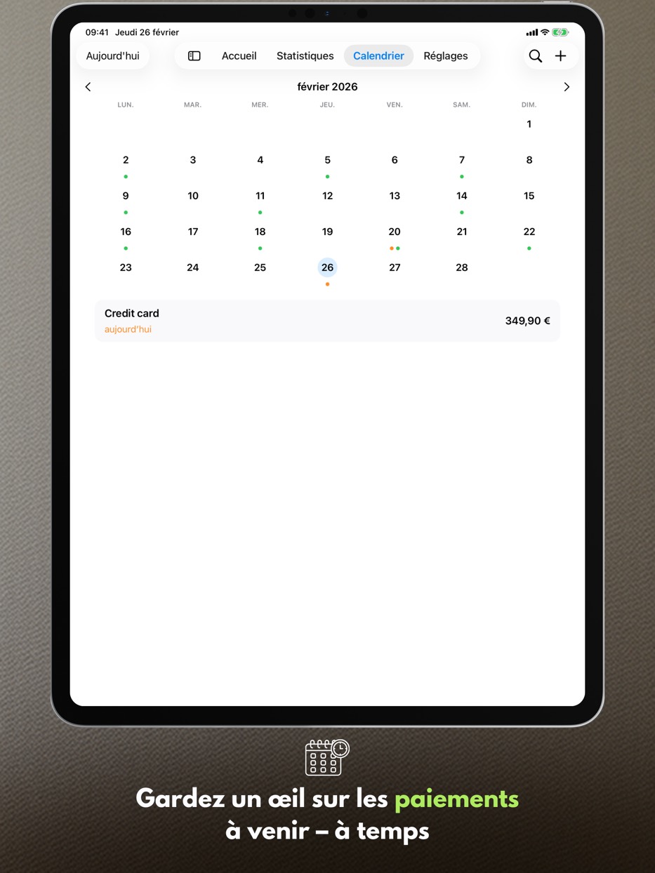 Gardez un œil sur les paiements à venir — à temps — iPad