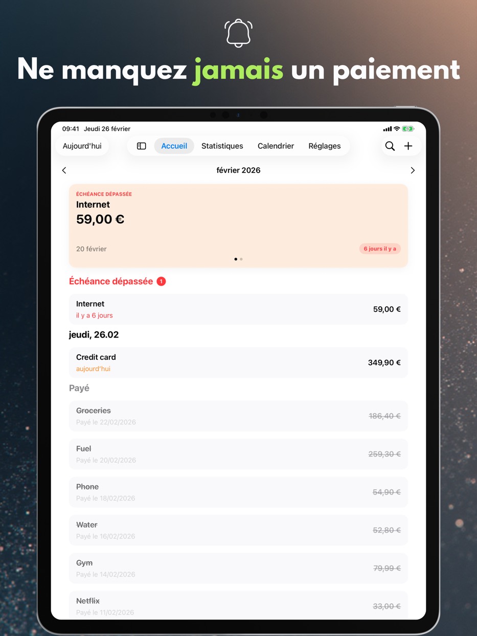 Ne manquez jamais un paiement — iPad