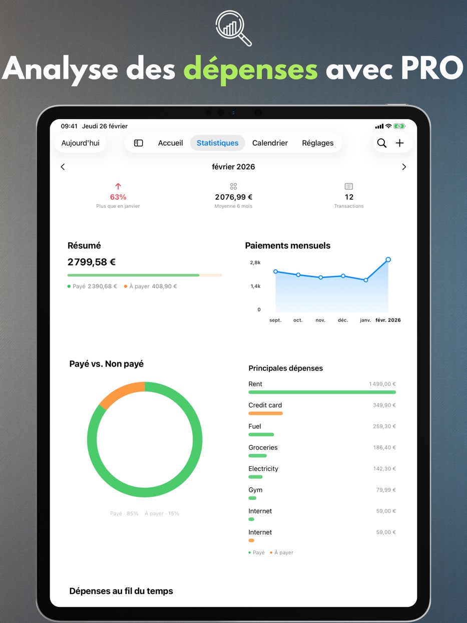 Analyse des dépenses avec PRO — iPad