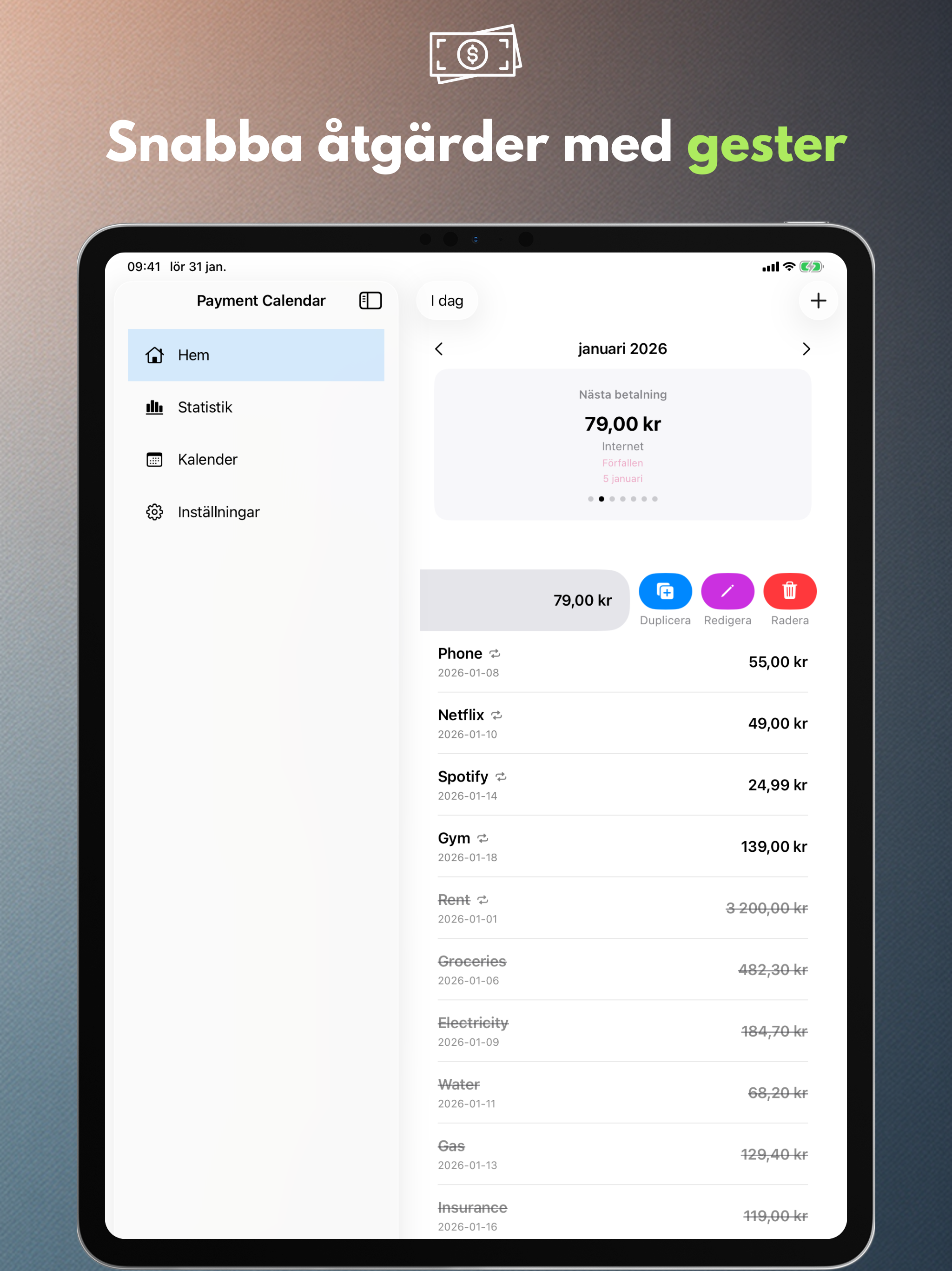 Quick actions with gestures